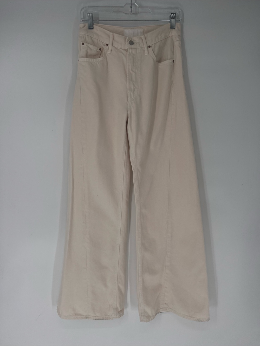 Mother Snacks The Lemon Twist Wide Leg Cream Sneak Jeans in Natural 26
